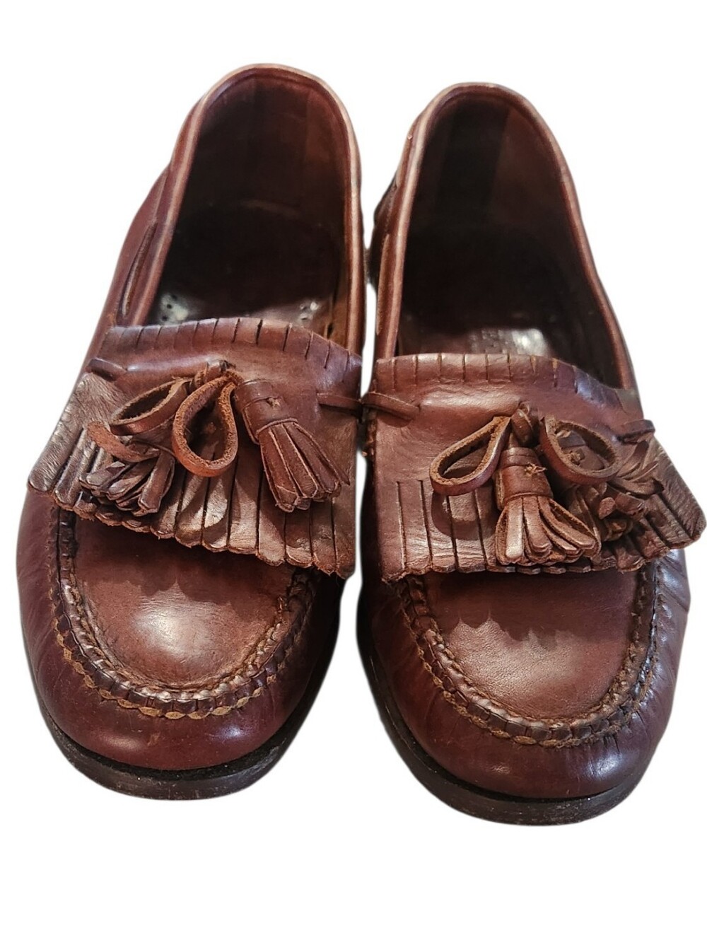 Vintage Cole Haan Leather Kiltie Tassel Loafers Men's Brown Slip-On Size 10 1/2
